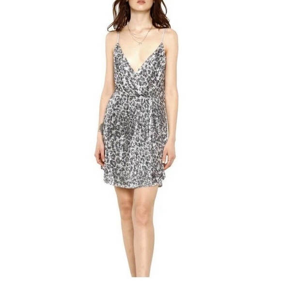 NWT HEARTLOOM Rue Spaghetti Strap Silver Sequin Leopard Dress - Picture 8 of 10